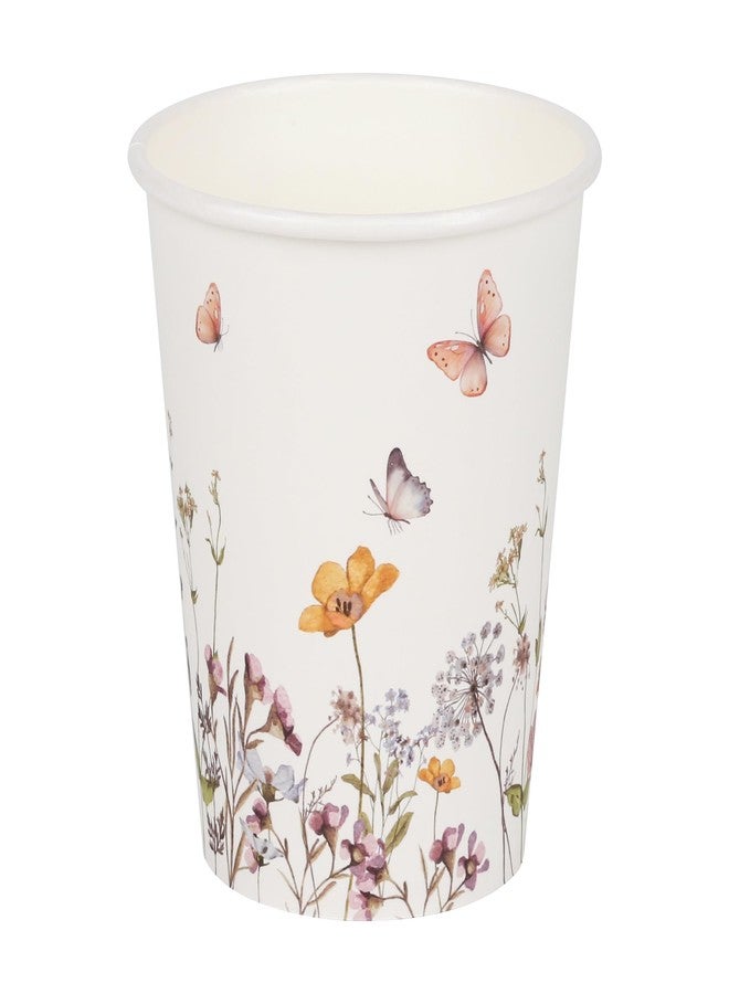 AimFun 100Pcs Fall Wildflower Paper Cups Watercolor Floral Party Cups 9oz Rustic Botanical Butterflies Disposable Coffee Cups for Spring Summer Birthday Bridal Baby Shower Tea Party Supplies - Image 1
